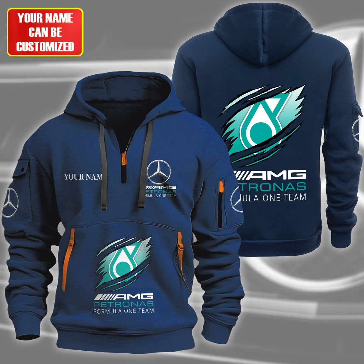 Personalized Merc AMG Petronas Tear Zip-Hoodie Cotton Jacket