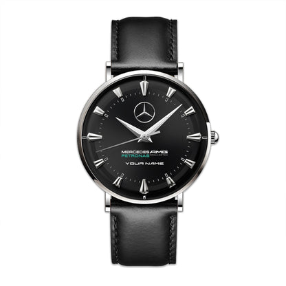 Personalized Merc AMG Petronas Quartz Leather Watch