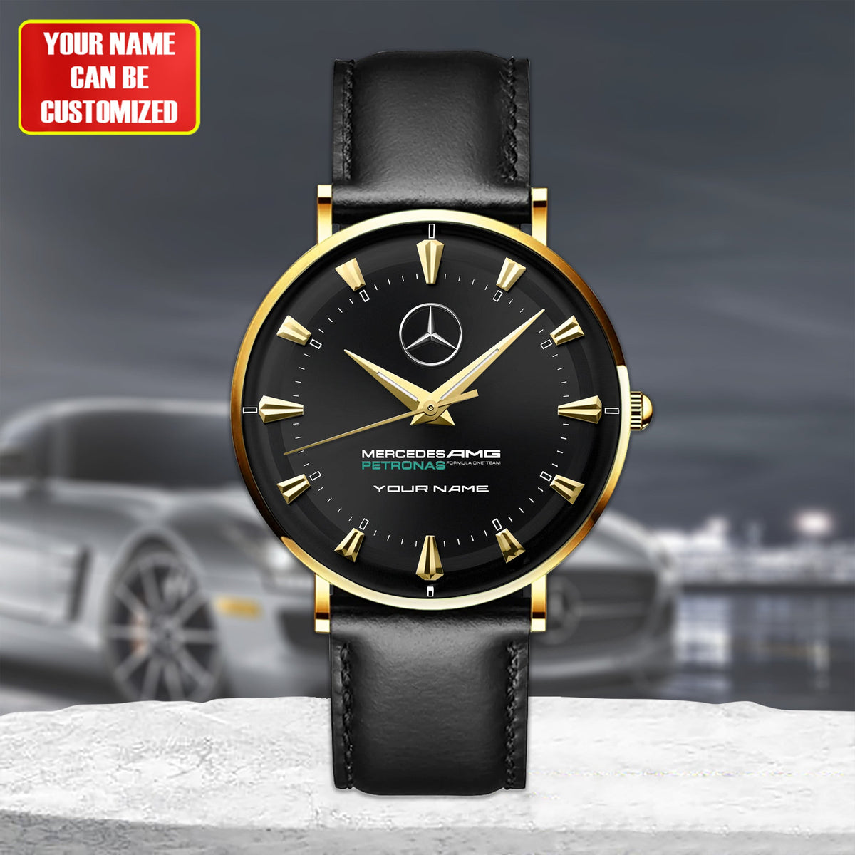 Personalized Merc AMG Petronas Quartz Leather Watch