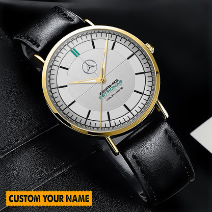 Personalized Merc AMG Petronas Raymond Weil Quartz Leather Watch