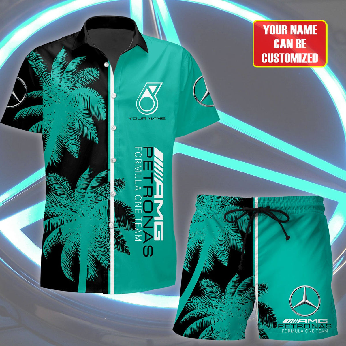 Personalized Merc AMG Petronas Tropical Hawaii Shirt Beach Short V15