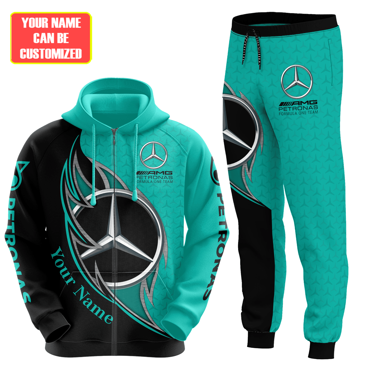 Personalized Merc AMG Petronas Q7 3D All over Printed Hoodie and Sweatpants set