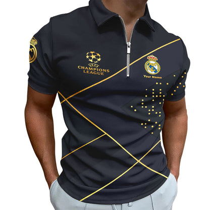 Personalized Real Madrid Luxury 3D Full Printing Set , Real Madrid Shirt , Real Madrid Set , Zipper Polo, Hoodie , Short , Polo , hawaii
