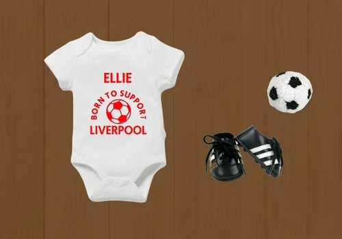 Customized Born To Support Liverpool Soccer Jersey , Baby Rib Bodysuit Sizes V3