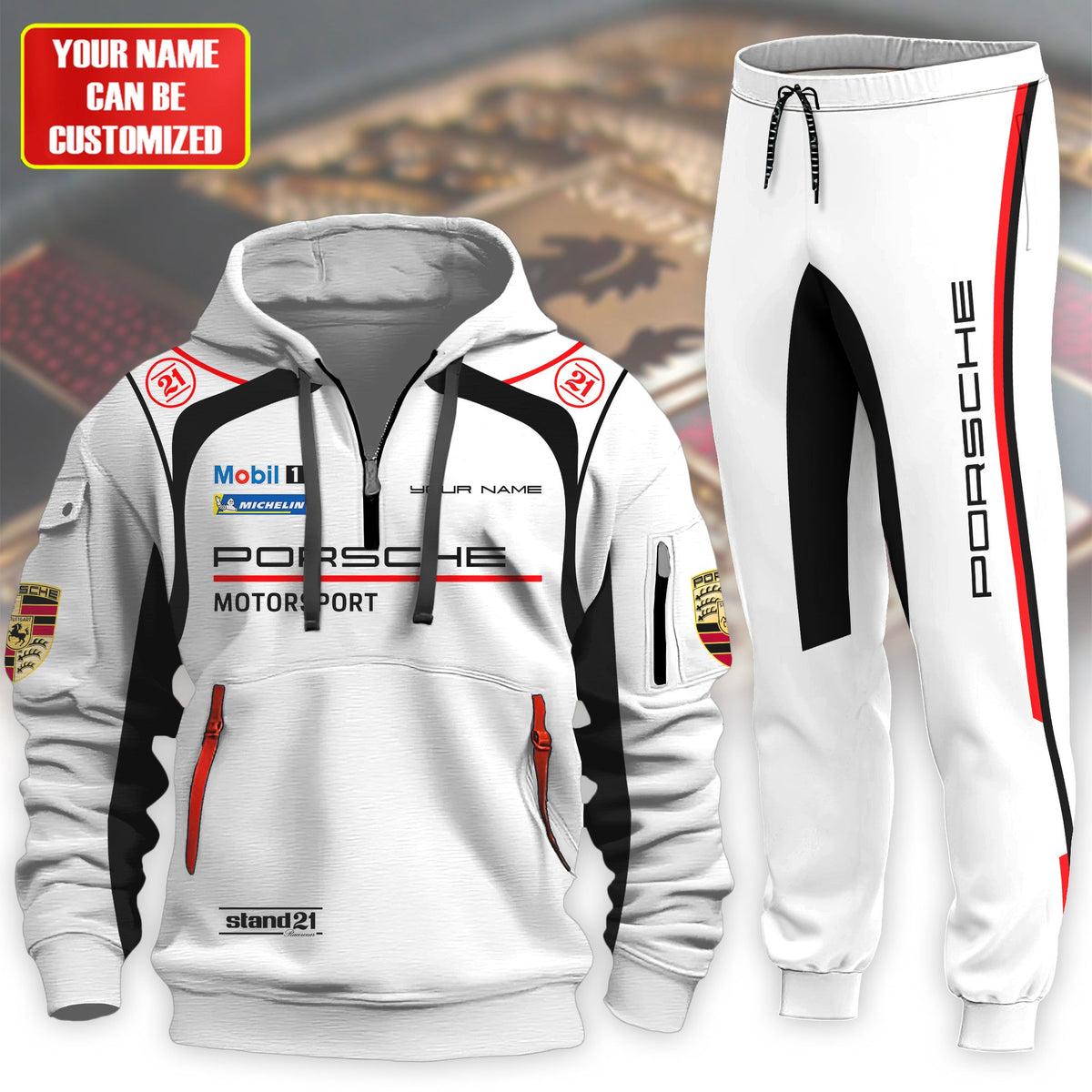 Personalized Pors Motorsport 3D Cotton Hoodie and Sweatpants set