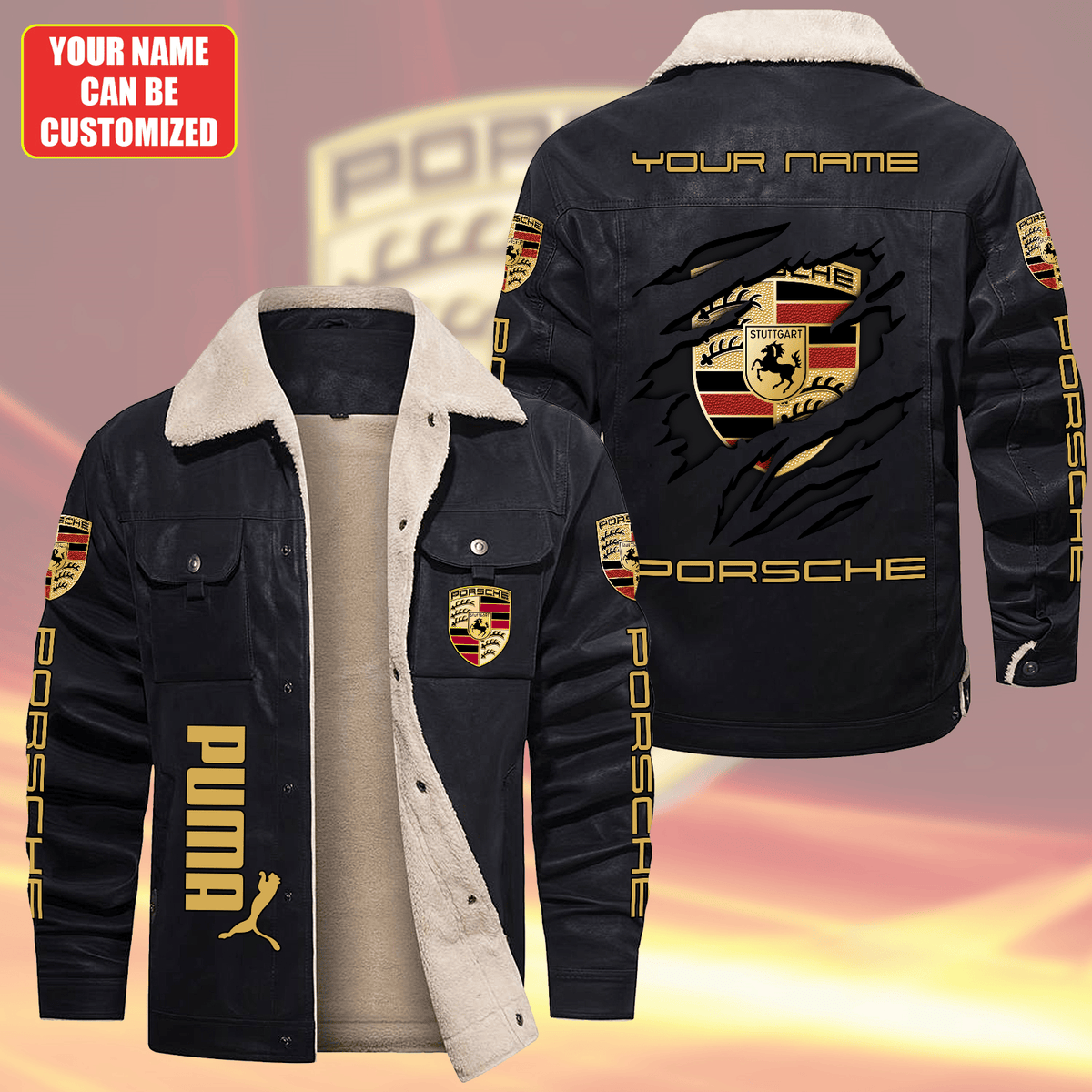 Personalized Pors Fleece Collar Leather Jacket