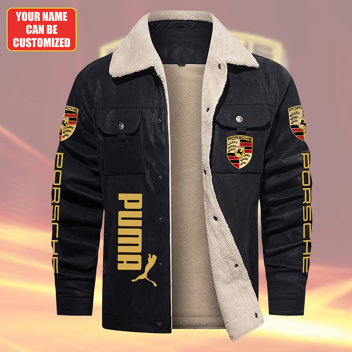 Personalized Pors Fleece Collar Leather Jacket