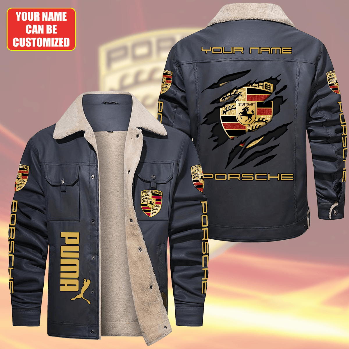 Personalized Pors Fleece Collar Leather Jacket