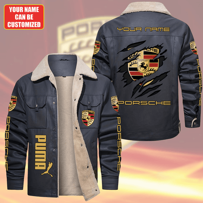 Personalized Pors Fleece Collar Leather Jacket