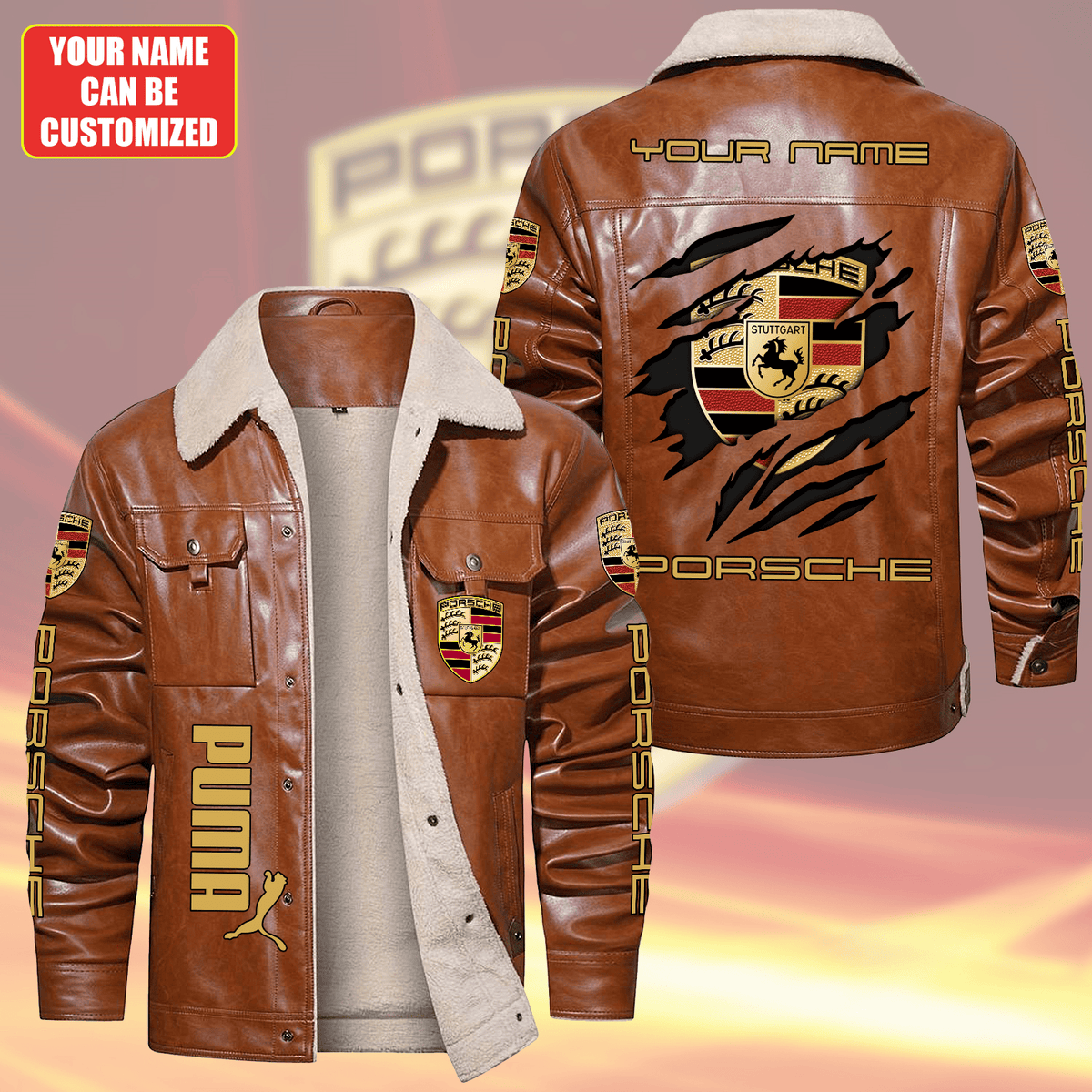 Personalized Pors Fleece Collar Leather Jacket