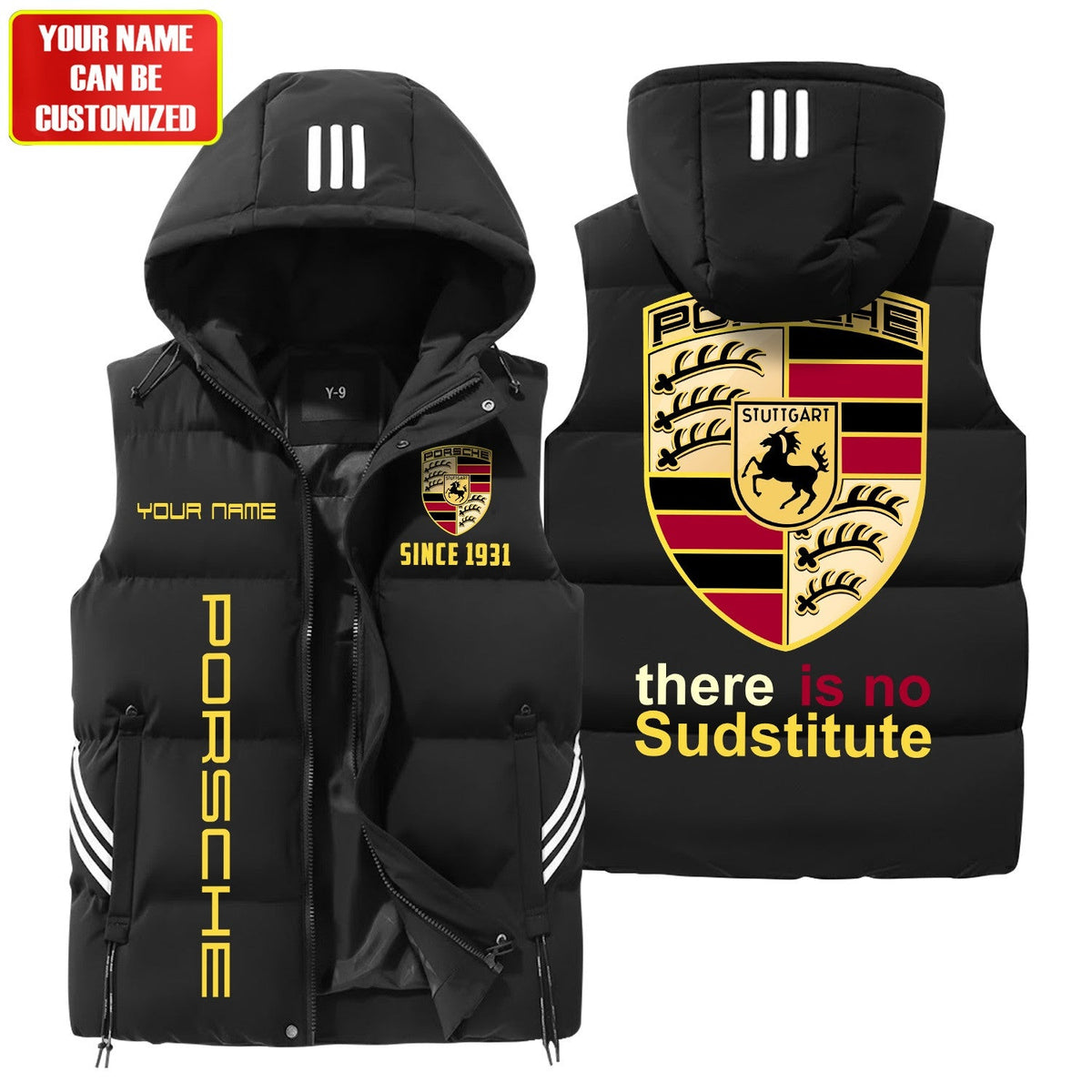 Personalized Pors Sleeveless Puffer Jacket With Hood Q251004