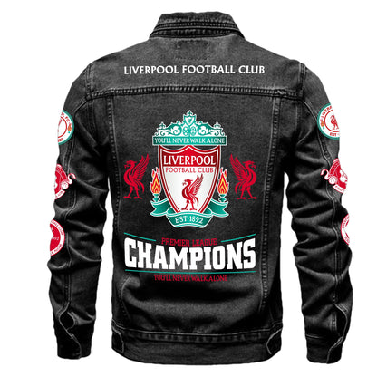 Personalized Lvp Champions Denim Casual Jacket , Cotton Jeans Jackets