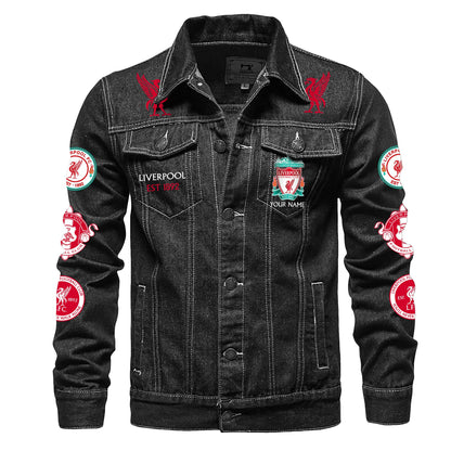 Personalized Lvp Champions Denim Casual Jacket , Cotton Jeans Jackets