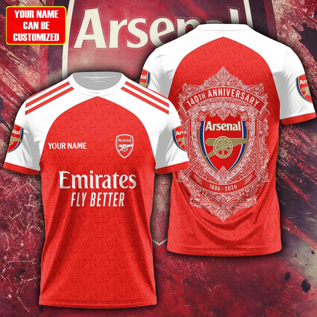 Personalized Arsenal 140 Years Aniversary 3D Full Printing Set , Arsenal Shirt , Zipper Polo, Hoodie , Short , Polo ,hawaii