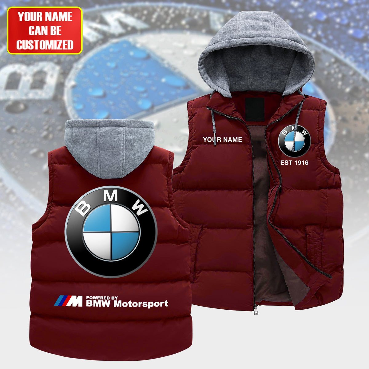 Personalized BW Motorsport Sleeveless Puffer Jacket With Hood