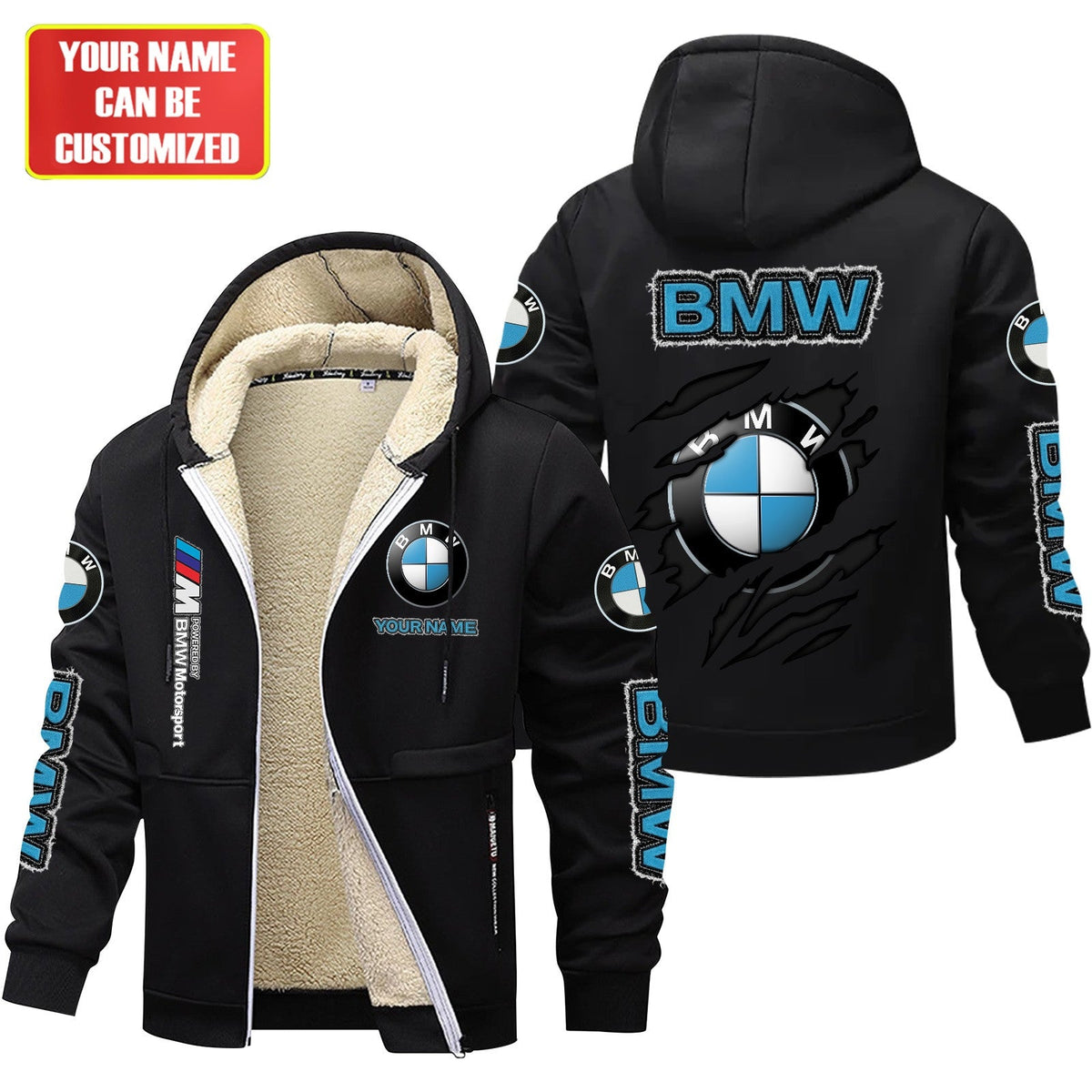 Personalized BW Fleece 3D Unisex Hooded Jacket