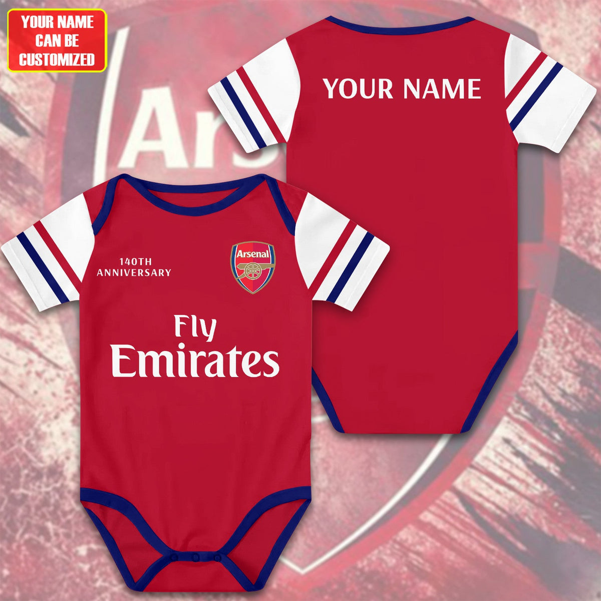 Customized Arsenal 140th Anniversary Soccer Jersey , Baby Rib Bodysuit Sizes