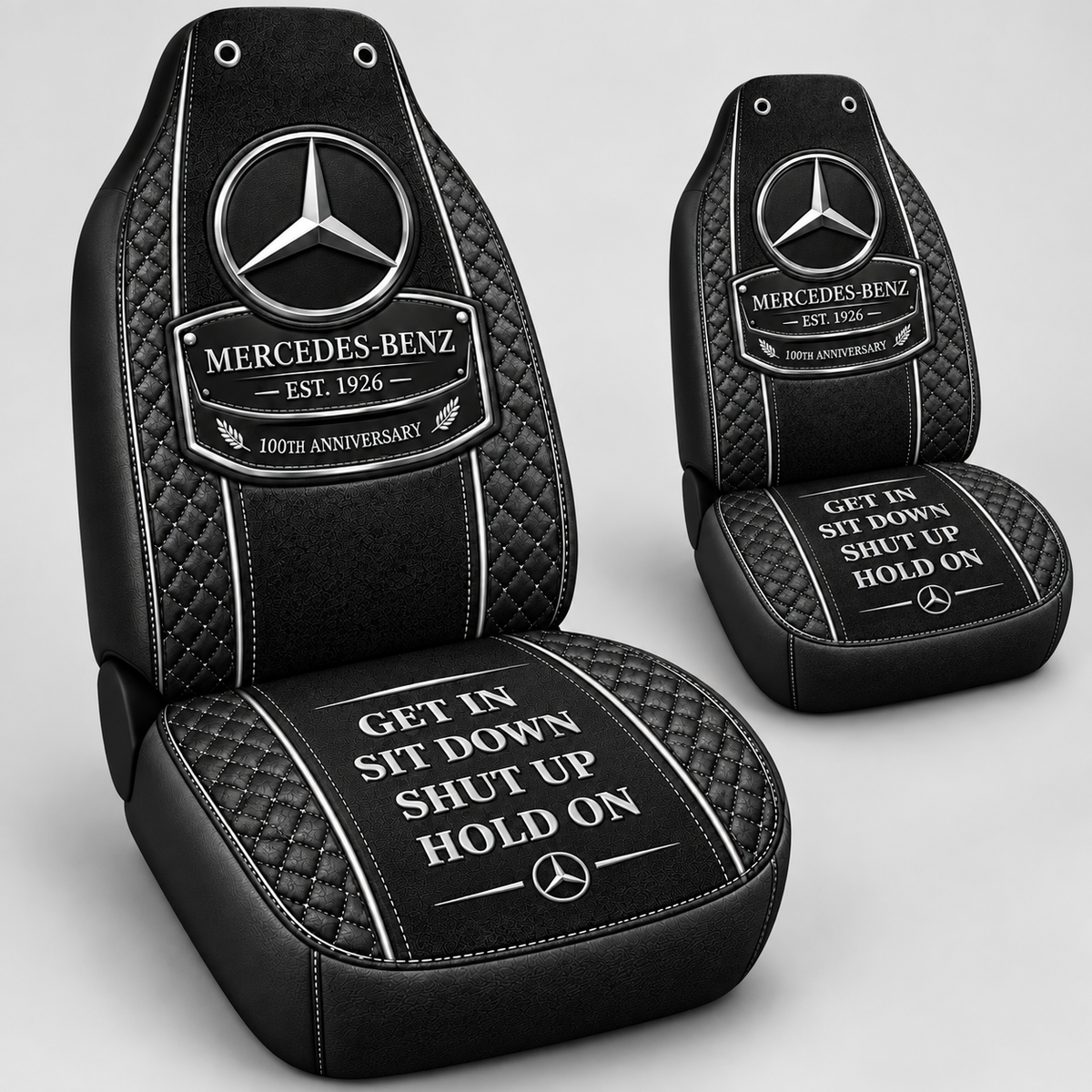 Merc Leather Hold on Funny Car Seat Covers Universal Fit Set 2
