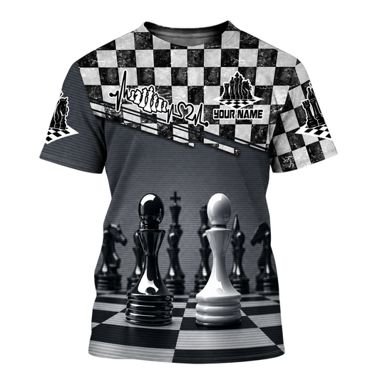 Classic Chess Strategy Shirt, King & Queen Board All-Over Print Unisex Tee