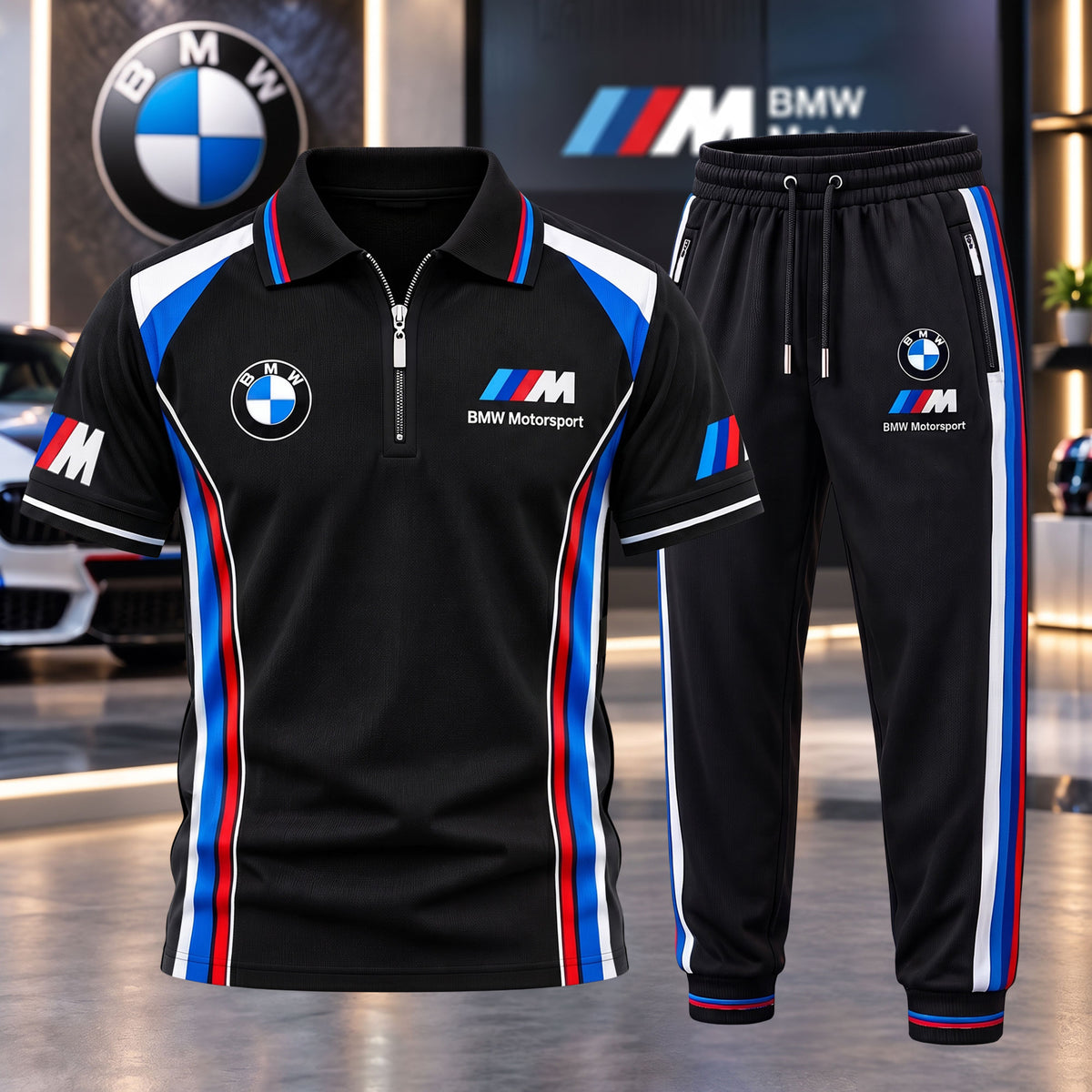 Bw Rivirea All Over Printed Zip-Polo and Sweatpants Set