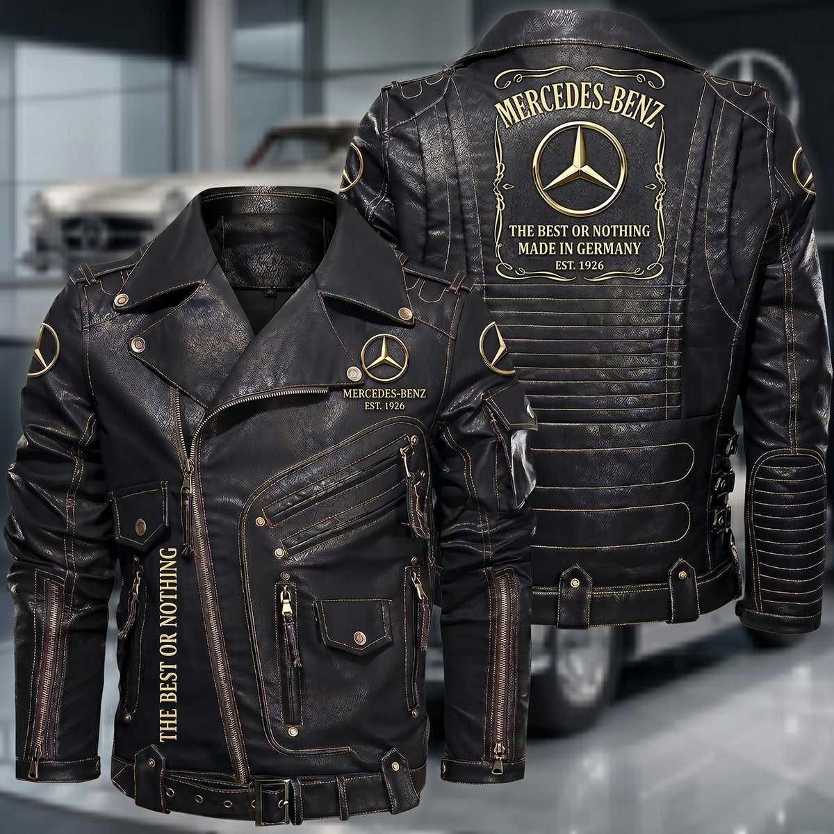 Merc Est.1926 Belt Solid Zipper Street Leather Jacket
