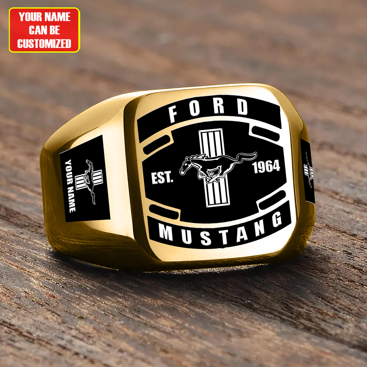F Mustang Custom Name Classic Design Ring
