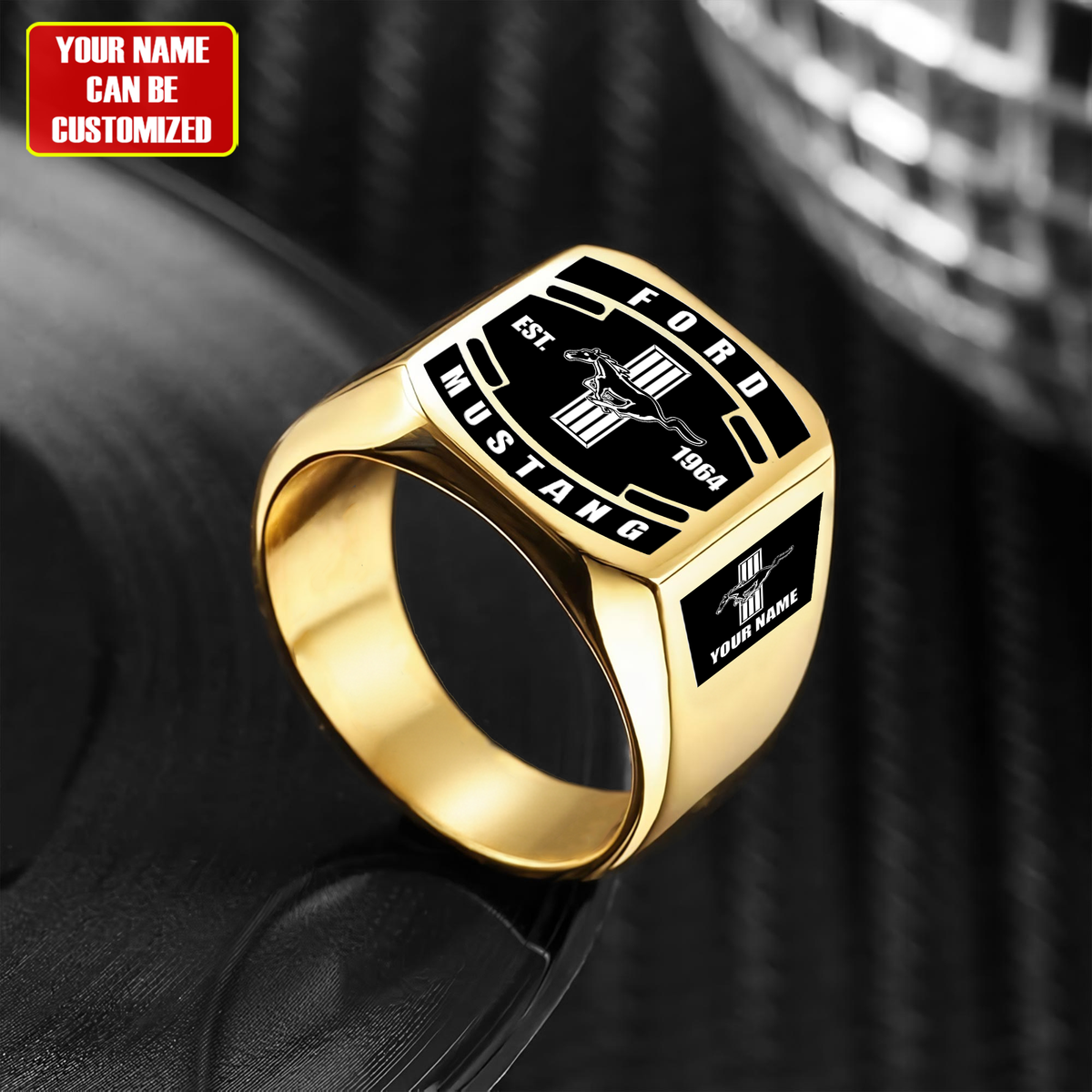 F Mustang Custom Name Classic Design Ring