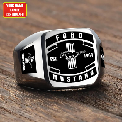 F Mustang Custom Name Classic Design Ring