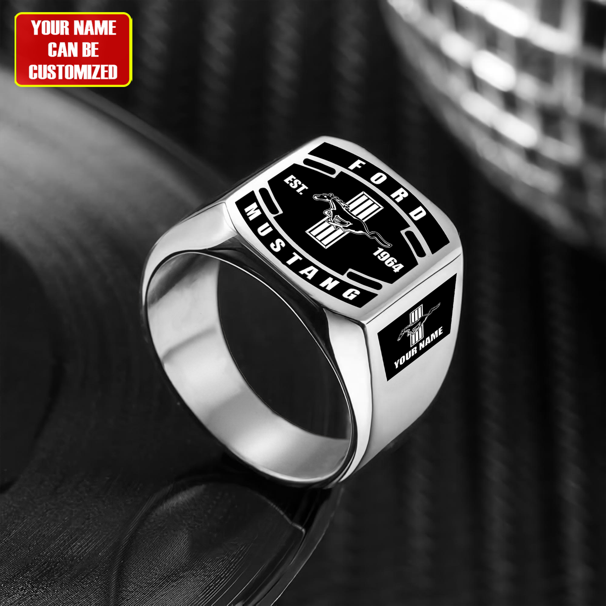 F Mustang Custom Name Classic Design Ring