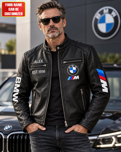 Personalized BW Since 1916 Vintage Collar Leather Jacket