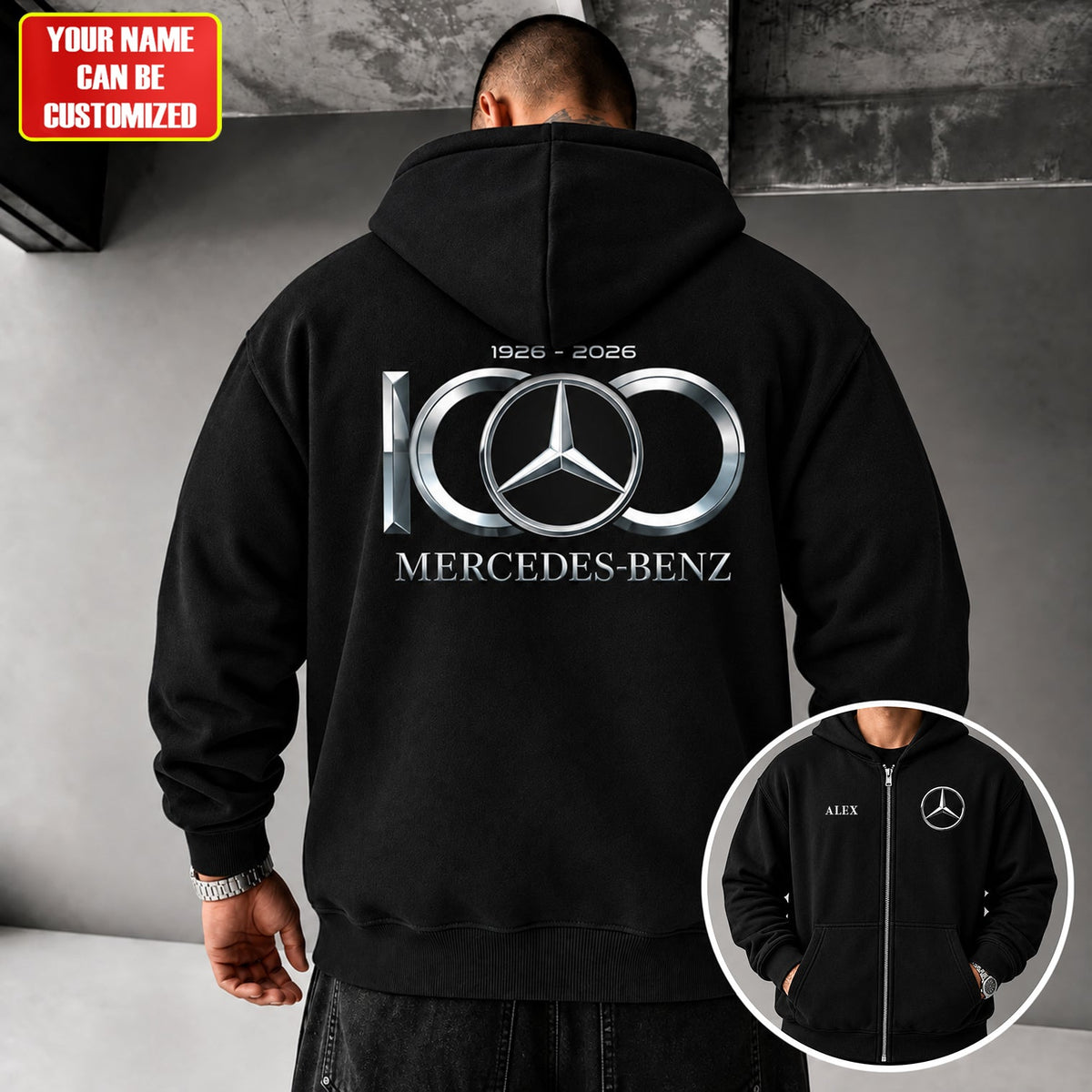 Personalized Merc 100TH Anniversary Black Zip Hoodie (1926-2026)