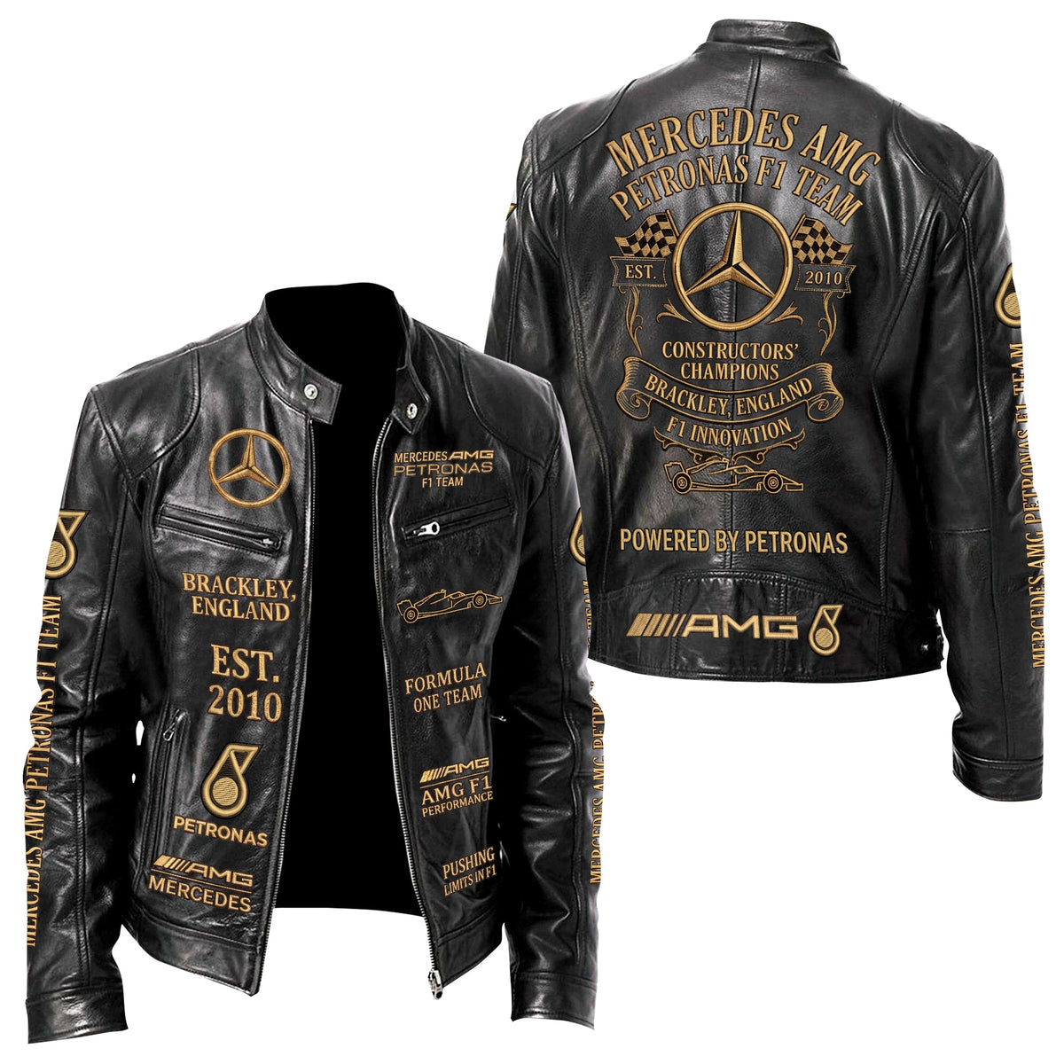 Merc AMG Petronas Vintage Collar Leather Jacket