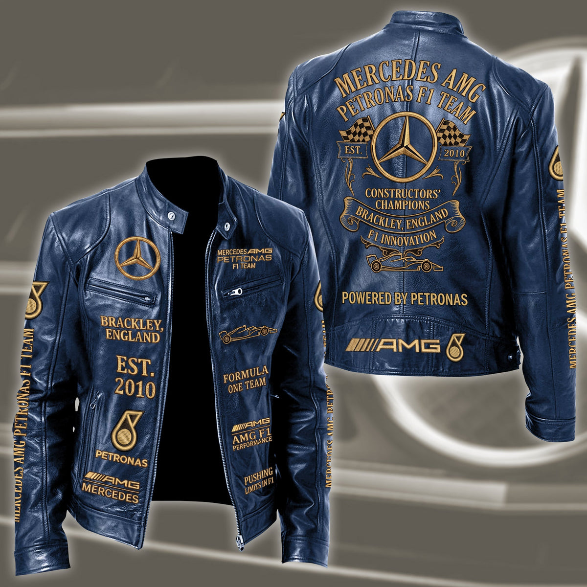 Merc AMG Petronas Vintage Collar Leather Jacket