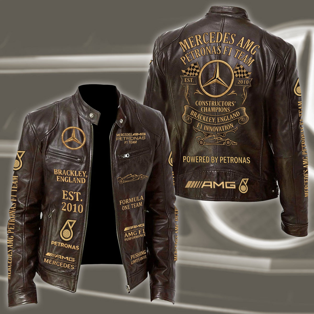 Merc AMG Petronas Vintage Collar Leather Jacket