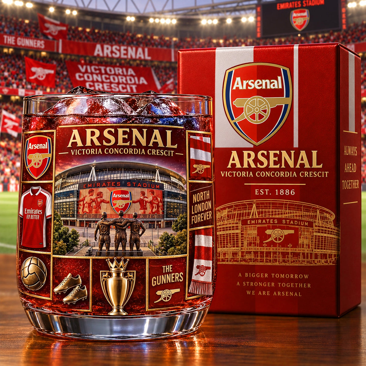 Personalized Arsenal The Gunners Celebration Stadium Whisky , Arsenal Whiskey Glass, Holiday Gifts