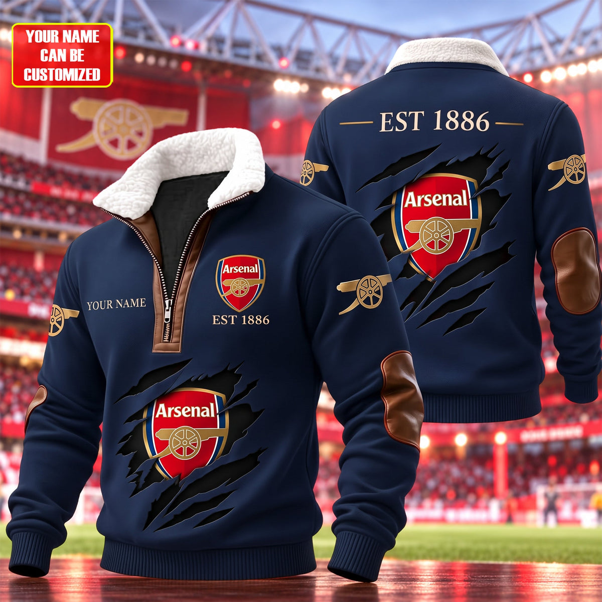 Personalized Arsenal EST 1886 Fur Zipper Pullover Shirt