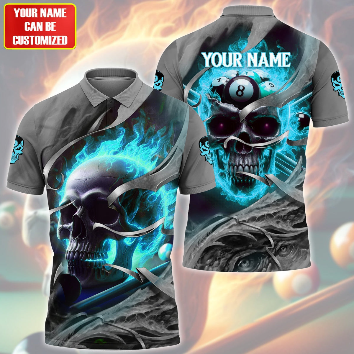 Personalized Name Skull Billiards Teal Version All Over Printed Unisex Shirt QB030403