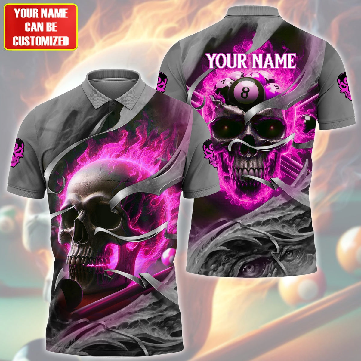 Personalized Name Skull Billiards Pink Version All Over Printed Unisex Shirt QB030403