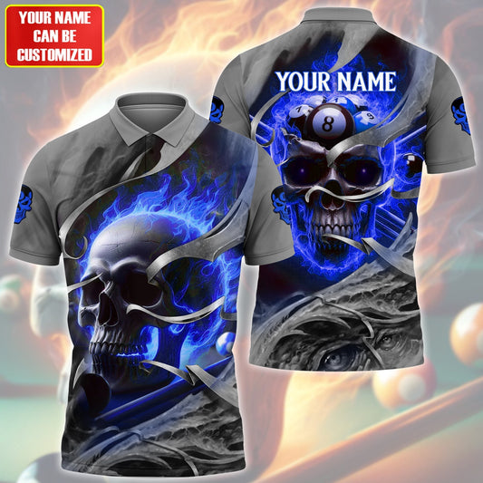Personalized Name Skull Billiards Blue Version All Over Printed Unisex Shirt QB030403