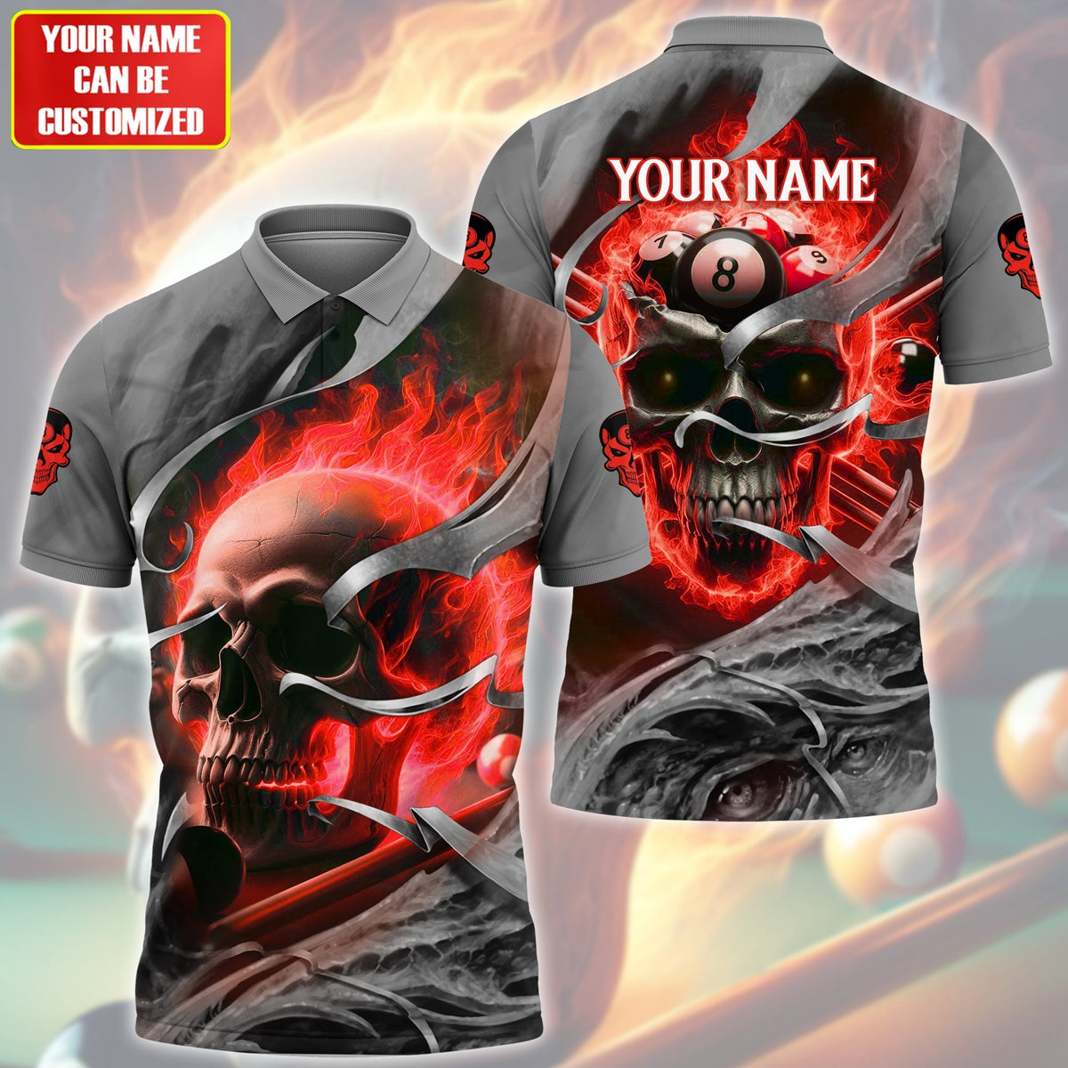 Personalized Name Skull Billiards Red Version All Over Printed Unisex Shirt QB030403
