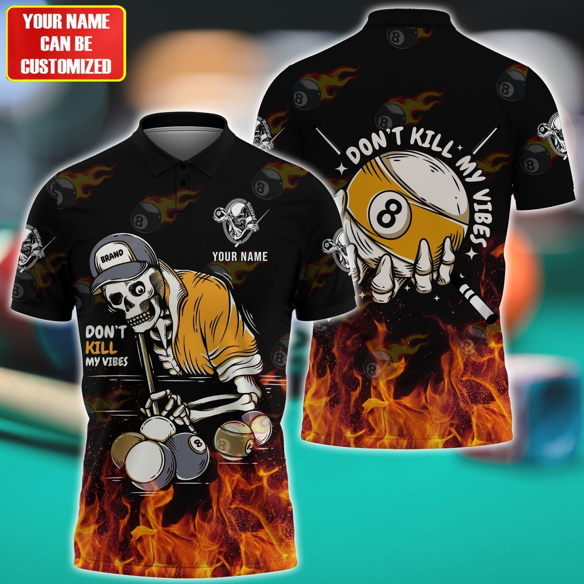 Personalized Name Billiard Skull All Over Printed Unisex Shirt S010603