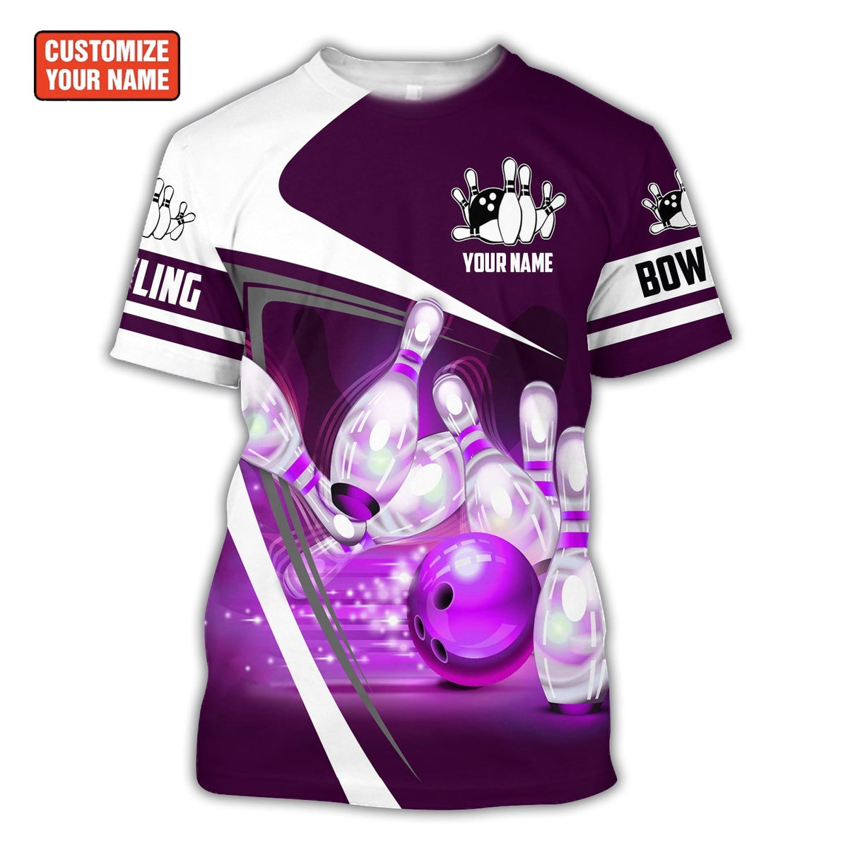 Personalized Name Bowling Purple Version All Over Printed Unisex Shirt Q220301