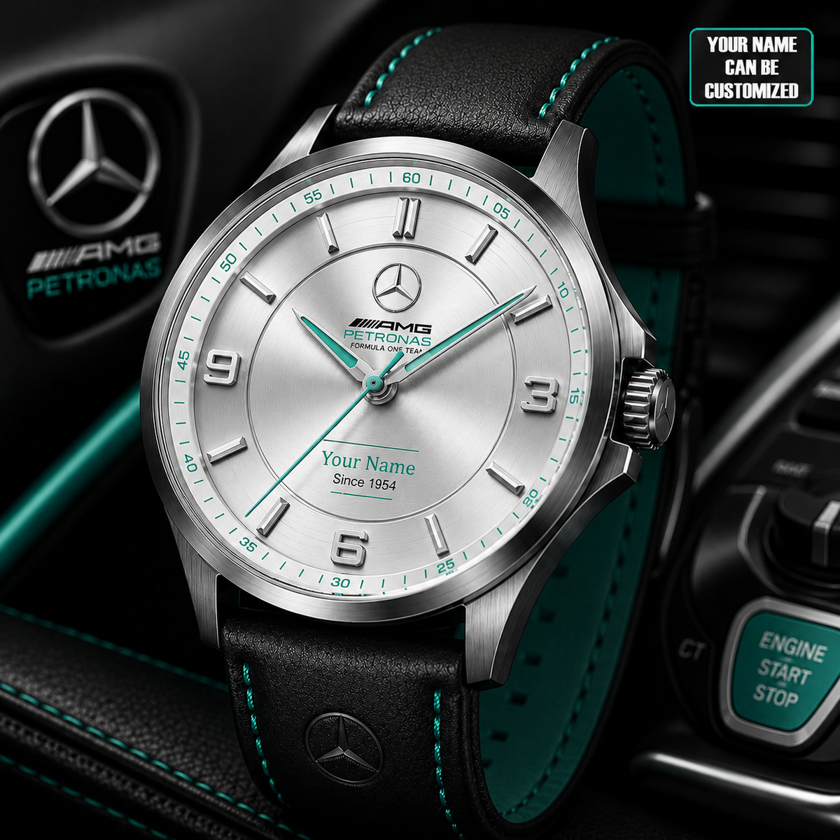 Personalized Merc Amg F1 Team Leather Strap Watch